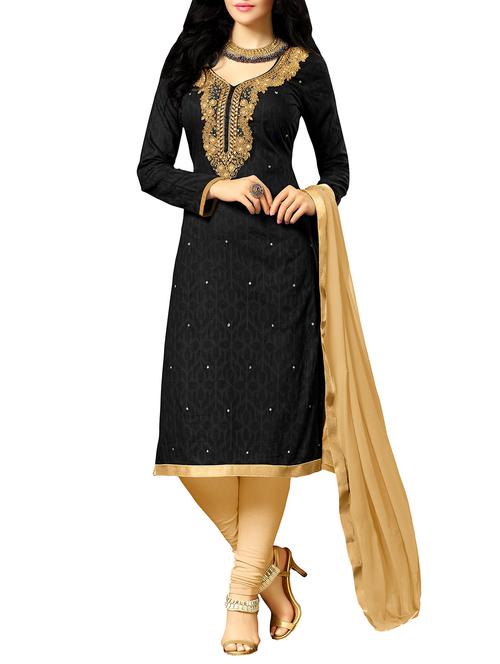 black cotton unstitched suit - 11148626 - Very Small Image - 1