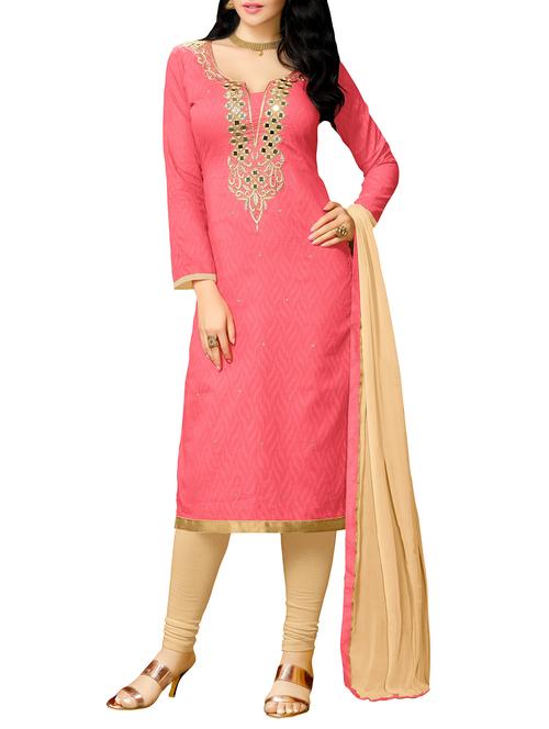red cotton unstitched suit - 11148634 - Very Small Image - 1