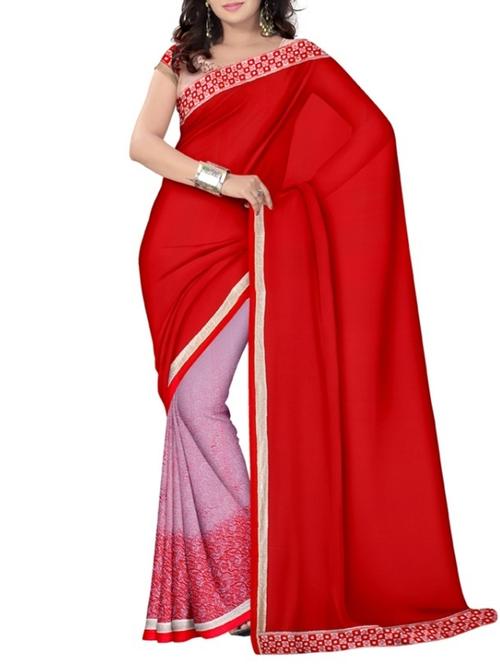 red georgette saree with blouse - 11149343 - Very Small Image - 1