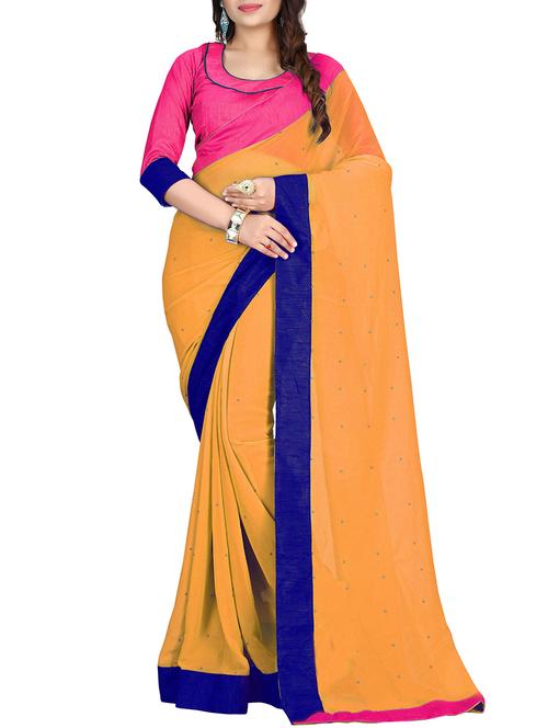 yellow georgette saree with blouse - 11149377 - Very Small Image - 1