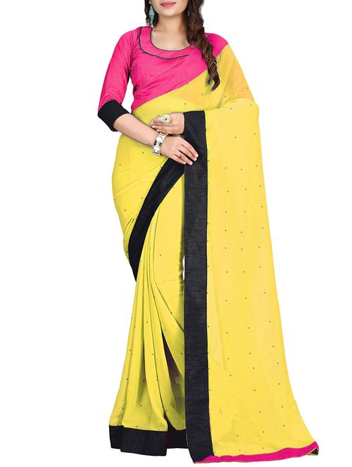 yellow georgette saree with blouse - 11149380 - Very Small Image - 1