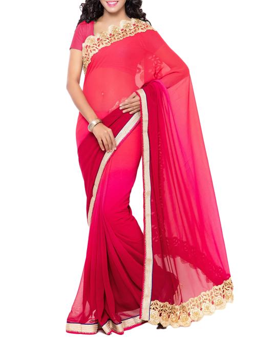 red georgette saree with blouse - 11149384 - Very Small Image - 1