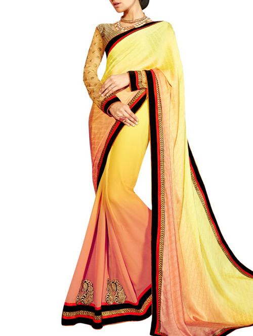 yellow georgette saree with blouse - 11149441 - Very Small Image - 1