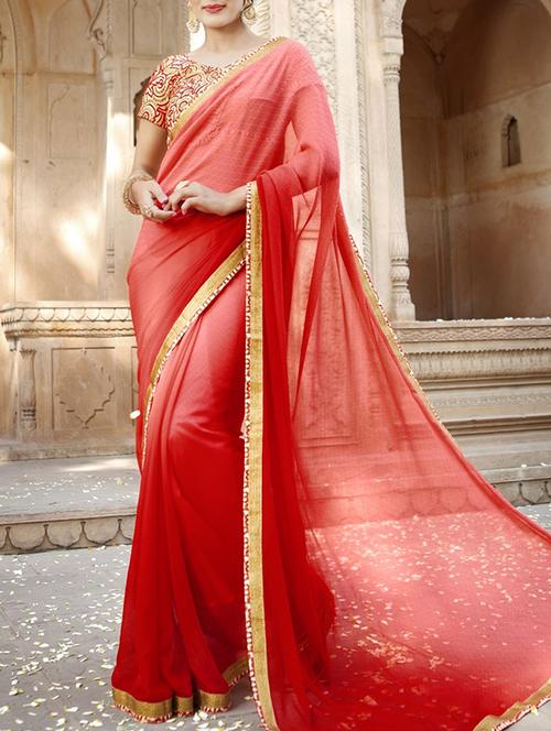 red georgette saree with blouse - 11149450 - Very Small Image - 1