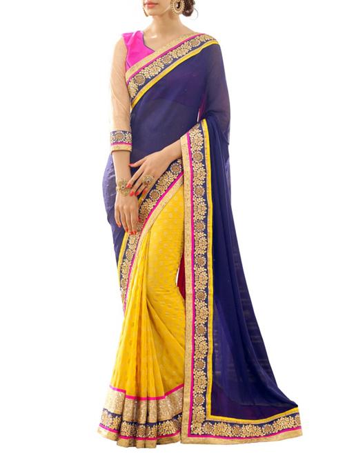 yellow georgette saree with blouse - 11149462 - Very Small Image - 1