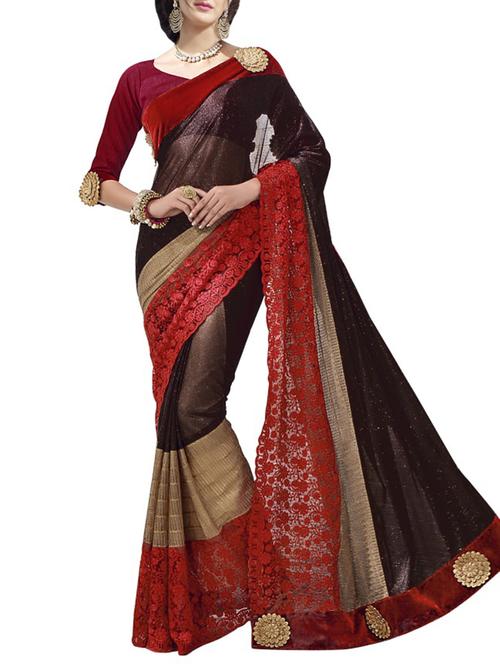 brown saree with blouse - 11149466 - Very Small Image - 1