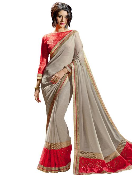 beige saree with blouse - 11149478 - Very Small Image - 1