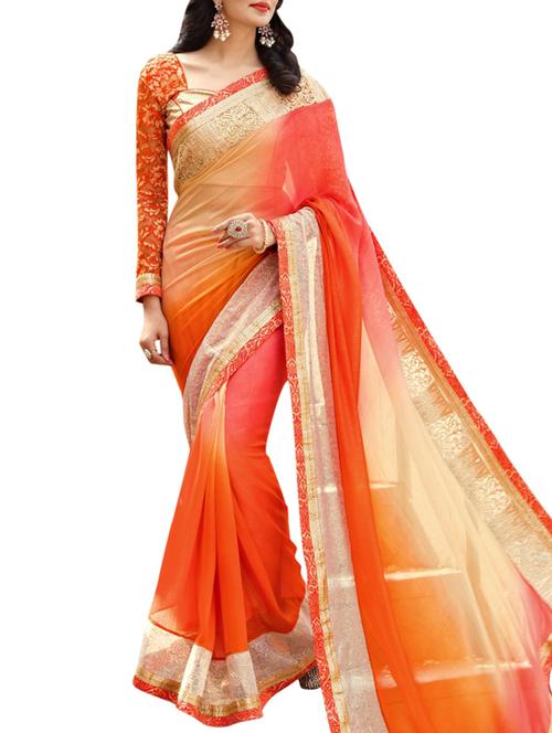 orange georgette saree with blouse - 11149482 - Very Small Image - 1