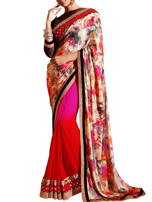 multi colored faux georgette half and half saree with blouse - 11149490 - Very Small Image - 1