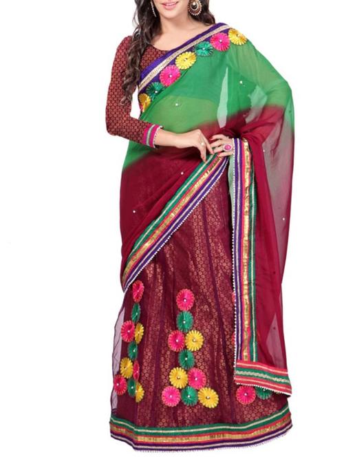 red georgette embroidered lehenga saree with blouse - 11149499 - Very Small Image - 1