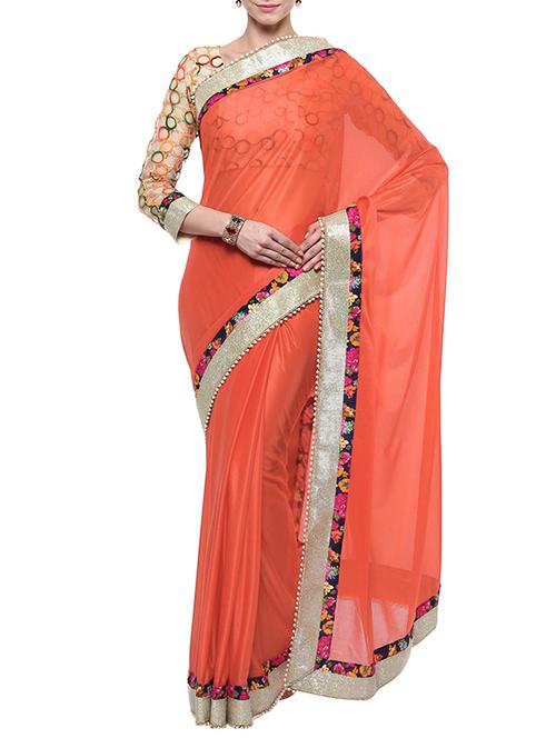 orange saree with blouse - 11149514 - Very Small Image - 1
