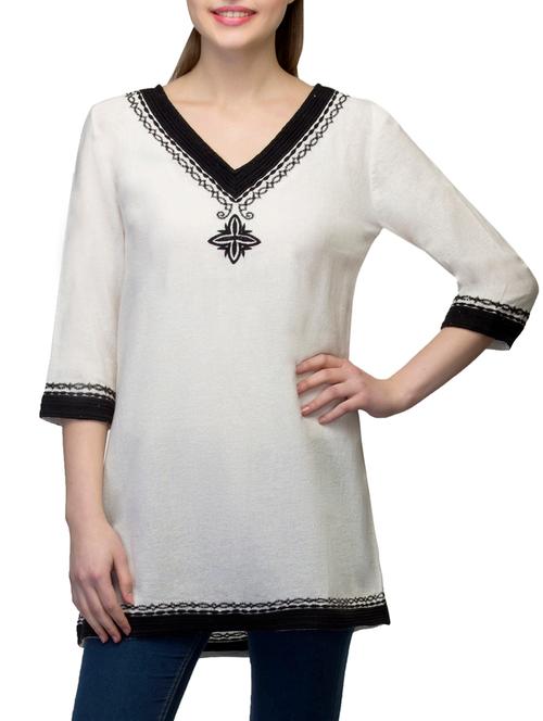 cream cotton kurti - 11150680 - Very Small Image - 1