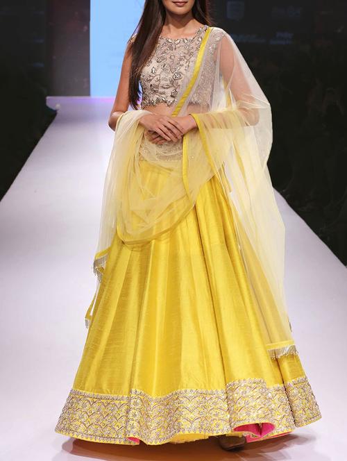 yellow embroidered banglori silk lehenga - 11150714 - Very Small Image - 1