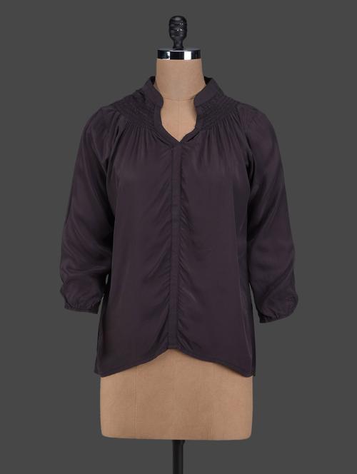 brown smocked neck top - 1115276 - Very Small Image - 1