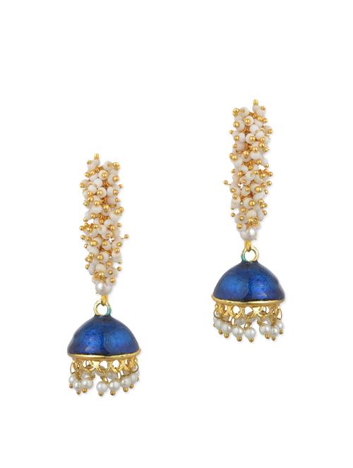 blue metal jhumka earrings - 11154851 - Very Small Image - 1