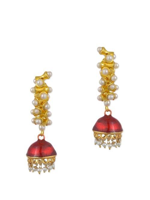 red metal jhumka earrings - 11154872 - Very Small Image - 1