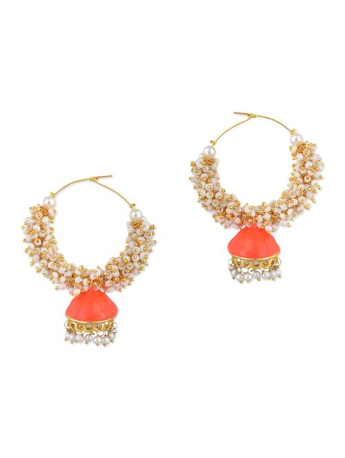 orange metal alloy, pearl beads, beads balli earring - 11154974 - Very Small Image - 1