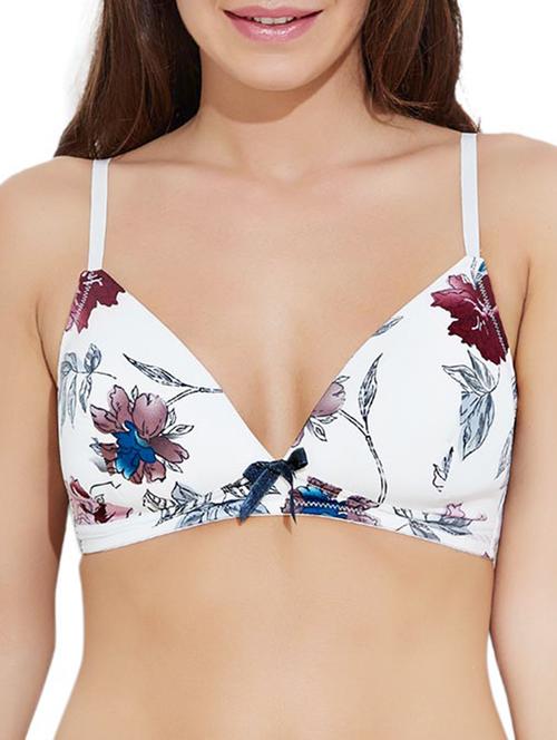 white floral printed polyester bra - 11155133 - Very Small Image - 1