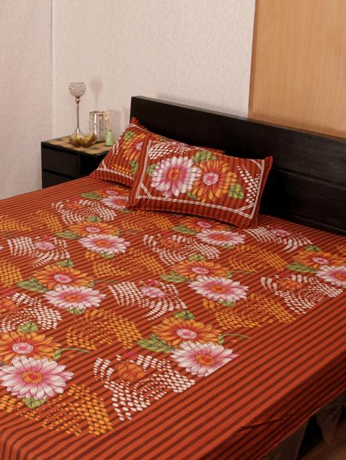 cotton floral printed double bedsheet with 2 pillow covers - 1115757 - Very Small Image - 1