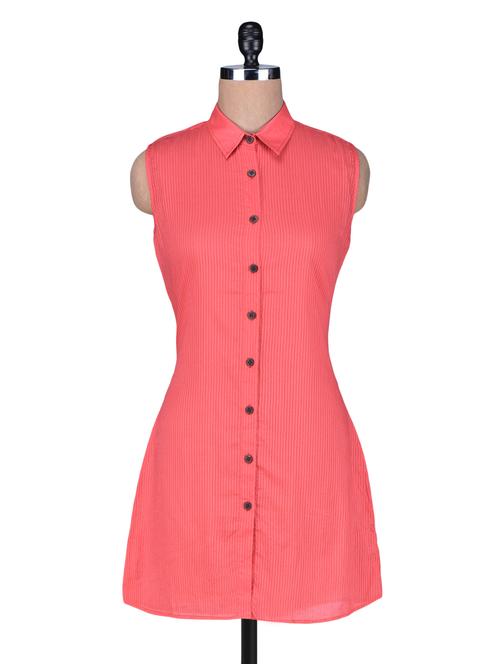 red cotton sleeveless tunic with buttons - 1116247 - Very Small Image - 1