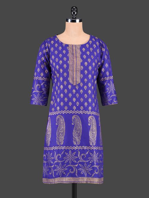 blue cotton straight kurta - 1116532 - Very Small Image - 1
