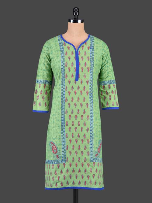 green cotton straight kurta - 1116536 - Very Small Image - 1