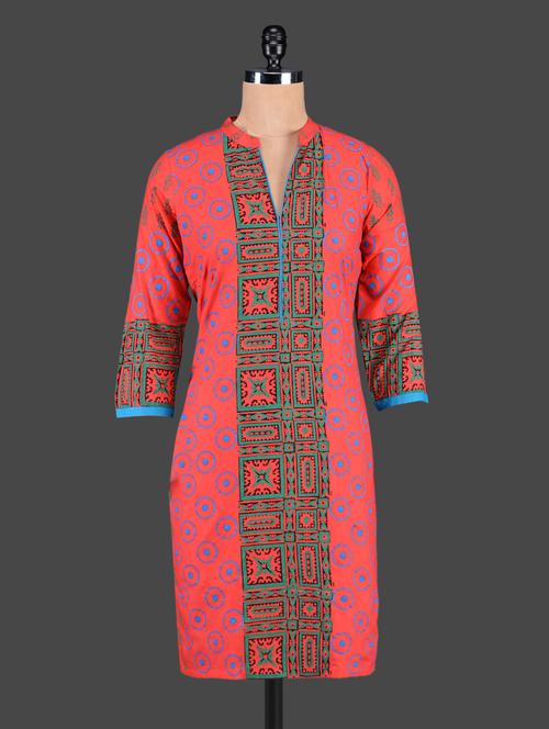 red cotton straight kurta - 1116537 - Very Small Image - 1