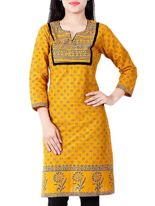 yellow cotton straight kurta - 1116559 - Very Small Image - 1