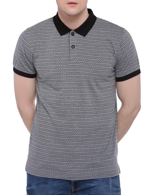 grey cotton printed polo t-shirt - 11166769 - Very Small Image - 1