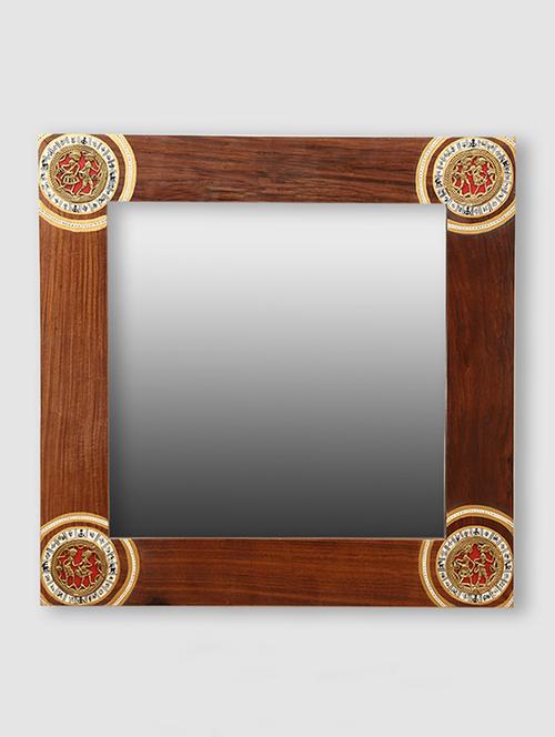 exclusivelane square ethnic wall mirror with warli and dhokra art - 11168187 - Very Small Image - 1