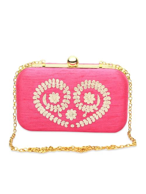 pink color, faux silk box clutch - 11168533 - Very Small Image - 1