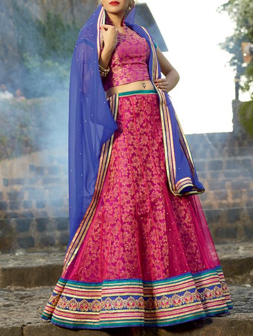 purple brocade & embroidered work net lehenga set - 1116920 - Very Small Image - 1