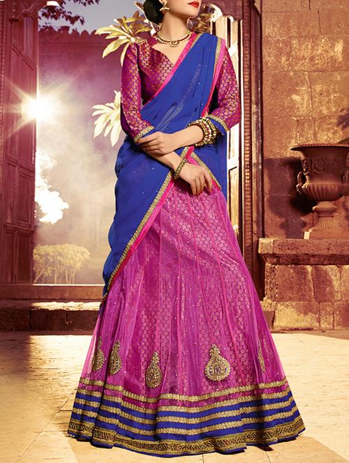 pink brocade & embroidered work net lehenga set - 1116929 - Very Small Image - 1