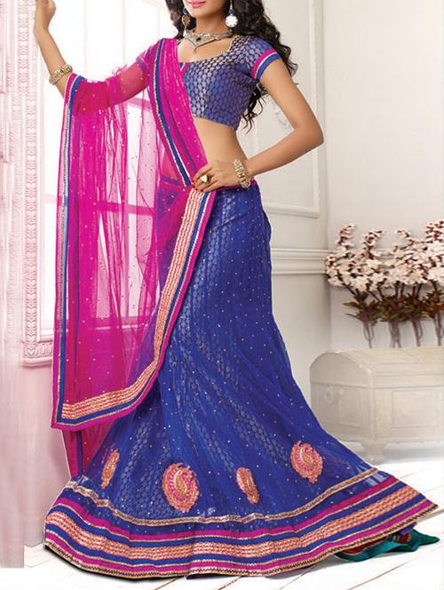blue brocade & embroidered work net lehenga set - 1116938 - Very Small Image - 1