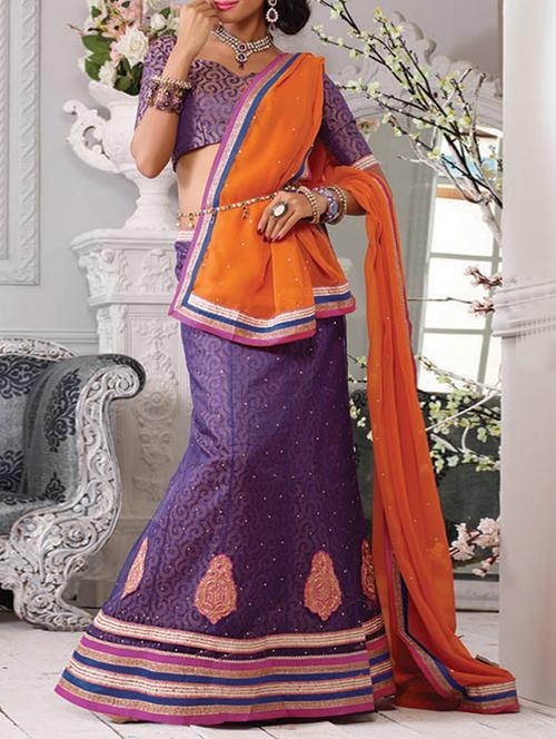 purple brocade & embroidered work net lehenga set - 1116943 - Very Small Image - 1
