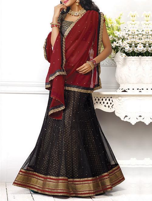 black brocade & embroidered work net lehenga set - 1116957 - Very Small Image - 1