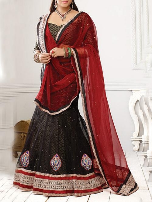 black brocade & embroidered work net lehenga set - 1116962 - Very Small Image - 1