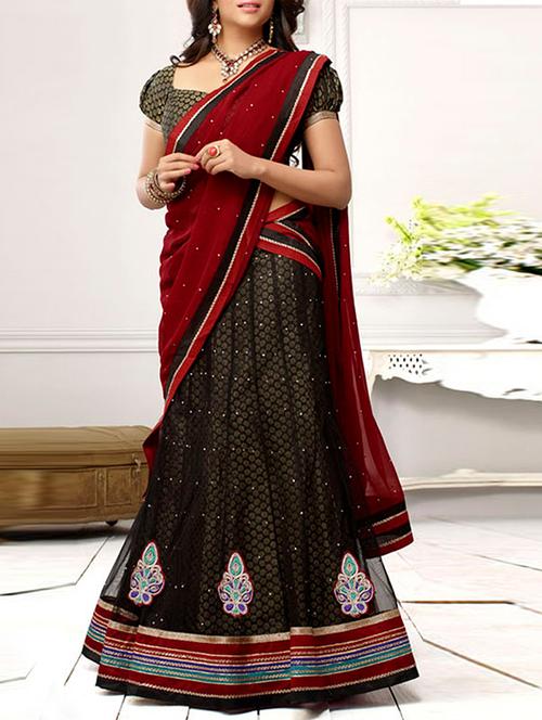black brocade & embroidered work net lehenga set - 1116966 - Very Small Image - 1