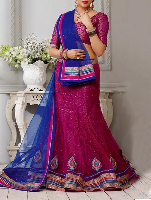 magenta brocade & embroidered work net lehenga set - 1116967 - Very Small Image - 1