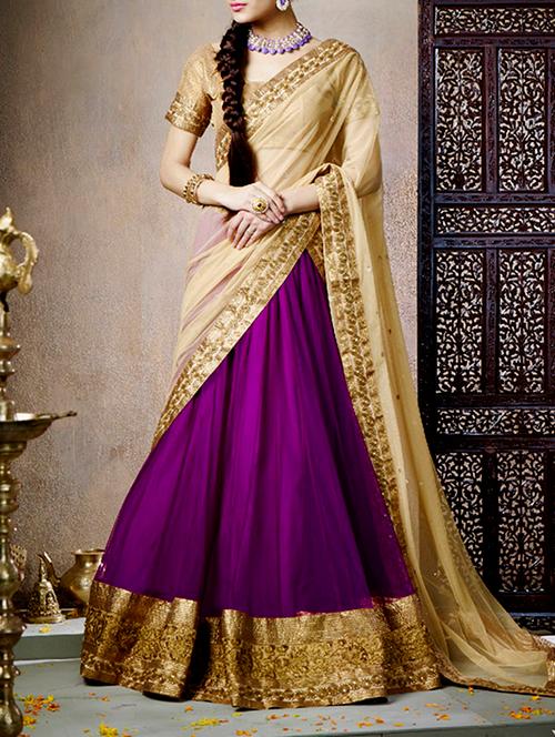 purple embroidered work net lehenga set - 1116988 - Very Small Image - 1