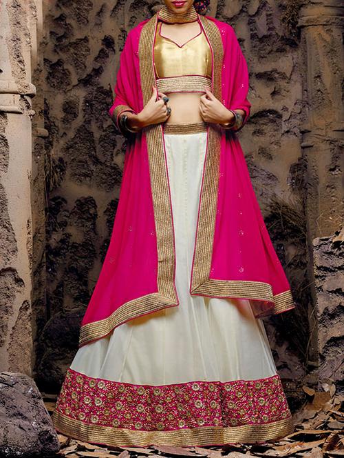off white embroidered work net lehenga set - 1117042 - Very Small Image - 1