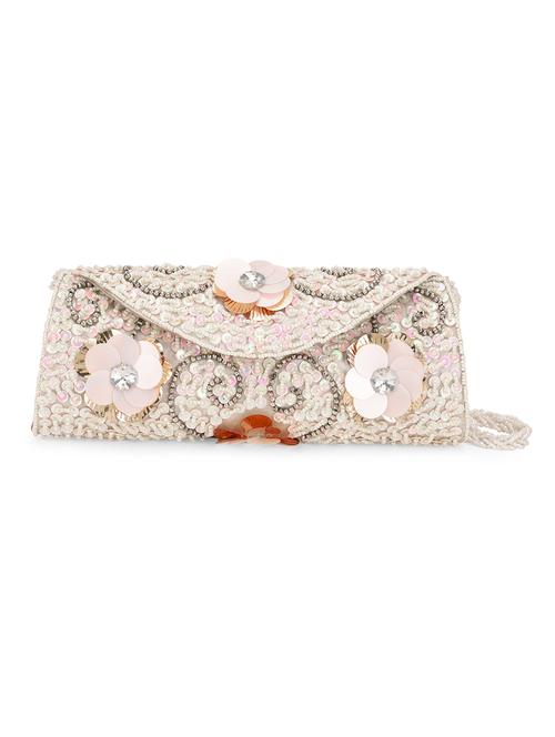 ivory sequin embellished satin clutch - 11174145 - Very Small Image - 1