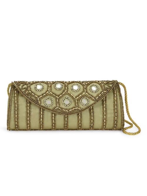 olive and antique gold beaded satin clutch - 11174153 - Very Small Image - 1