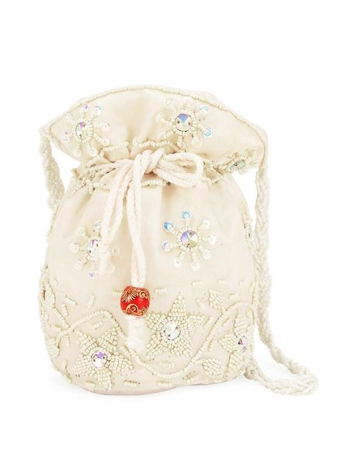 ivory embellished satin potli bag - 11174157 - Very Small Image - 1