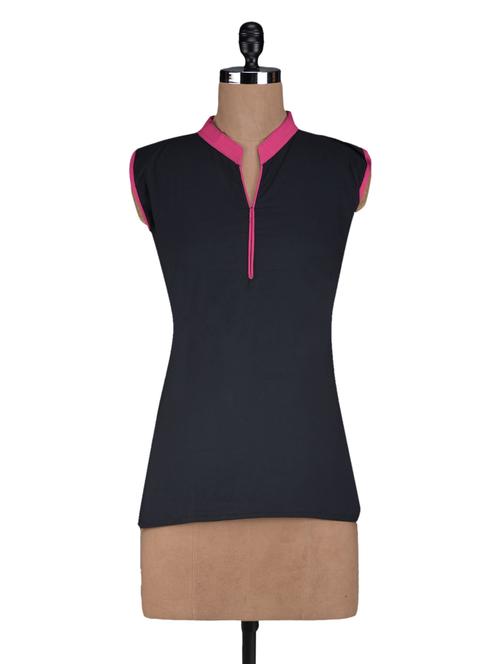 plain mandarin collar cotton short top - 1118052 - Very Small Image - 1