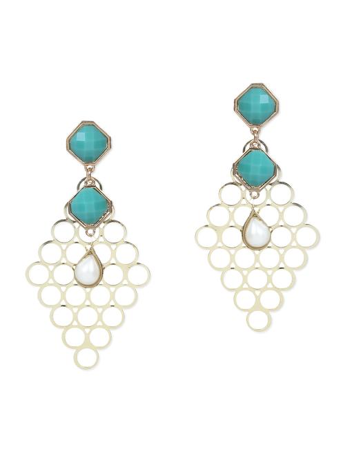 turquoise stone embellished geometric pattern earrings - 1118474 - Very Small Image - 1