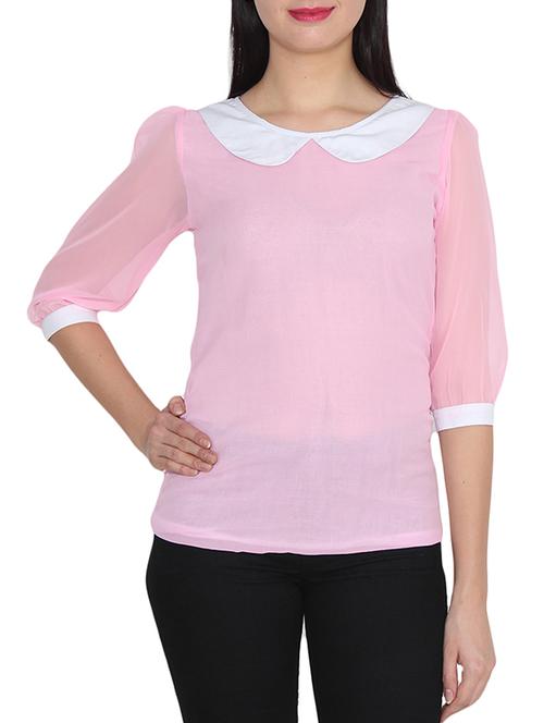 contrast piping and peter-pan collar top - 11189668 - Very Small Image - 1