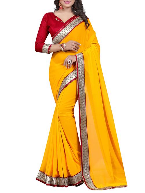 yellow georgette saree with blouse - 11189984 - Very Small Image - 1