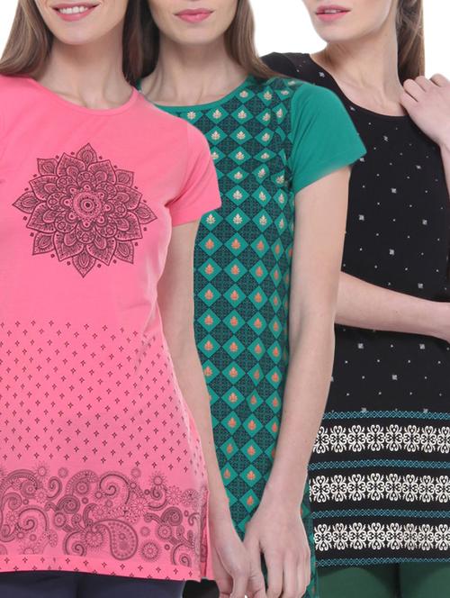set of 3 multicolored printed cotton tees - 11193231 - Very Small Image - 1