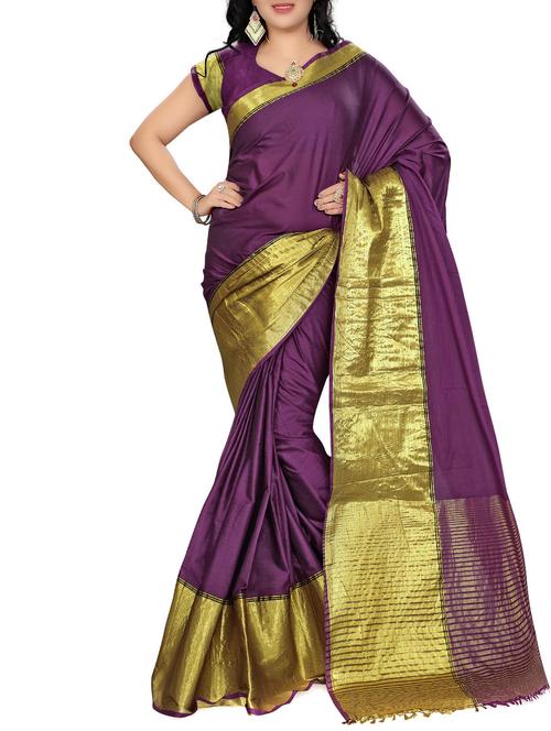 purple cotton saree with blouse - 11193670 - Very Small Image - 1